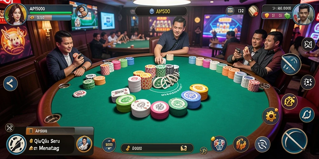 Screenshot utama menunjukkan gameplay QiuQiu yang seru dan kompetitif.