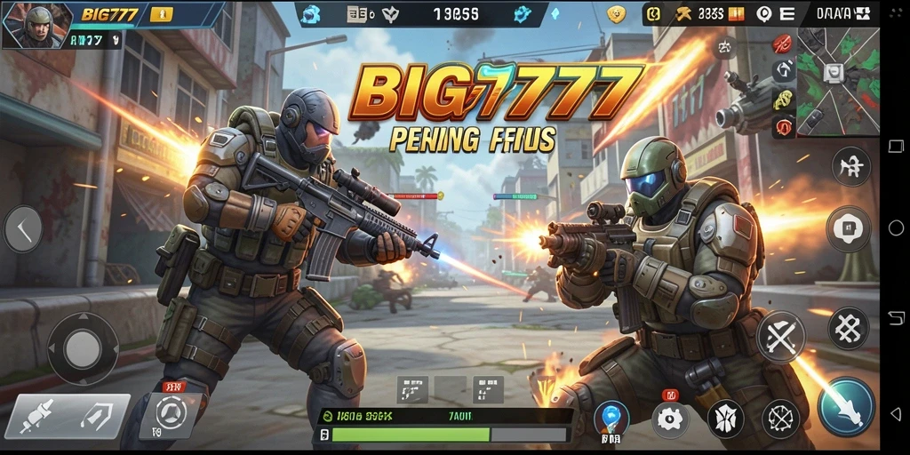 Menampilkan aksi seru dalam permainan FPS BIG777.