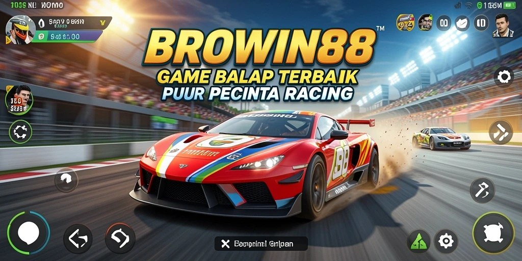 Tampilan gameplay balapan mendebarkan BROWIN88 dengan mobil cepat