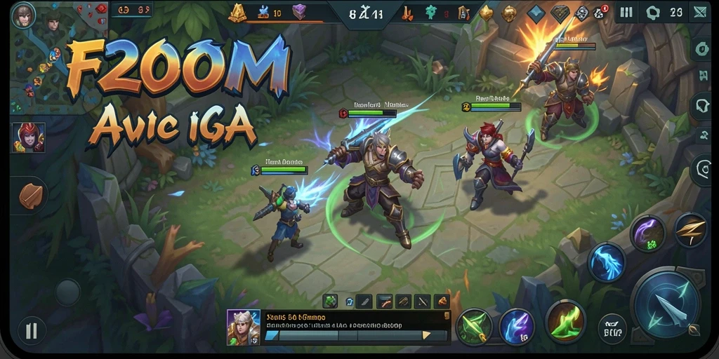 Screenshot permainan F200M menampilkan aksi seru dalam pertarungan MOBA.