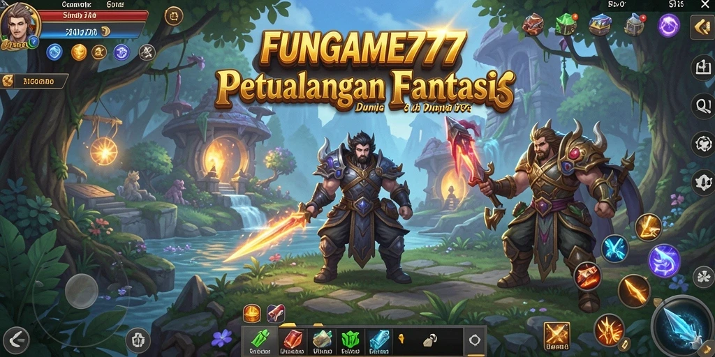 Tampilan gameplay menarik dari FUNGAME777 yang menampilkan pertarungan RPG.