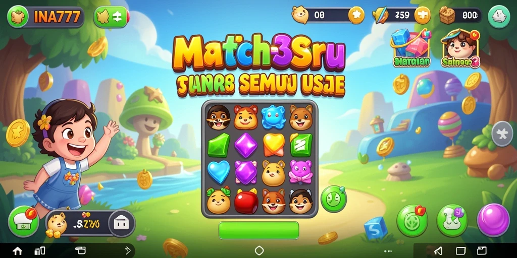 Tampilan gameplay seru dari permainan Match-3 INA777.