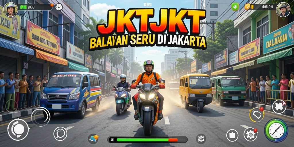 Screenshot utama JKTJKT menampilkan adrenalin balapan di jalanan Jakarta.