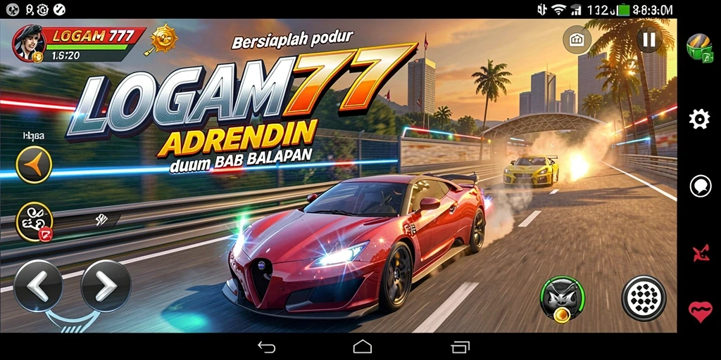 Gameplay LOGAM777 yang mendebarkan saat balapan di trek yang menantang.