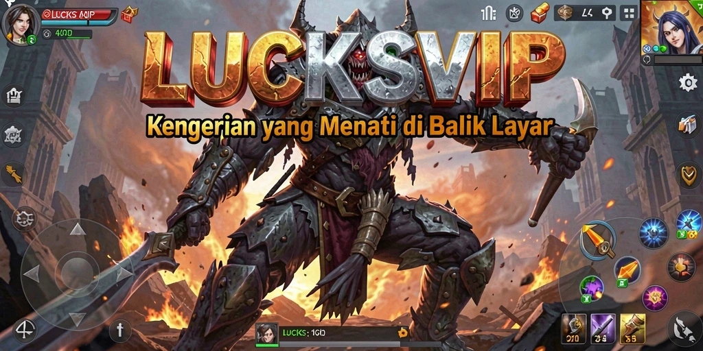 Screenshot LUCKSVIP menampilkan saat menegangkan dalam suasana horor.