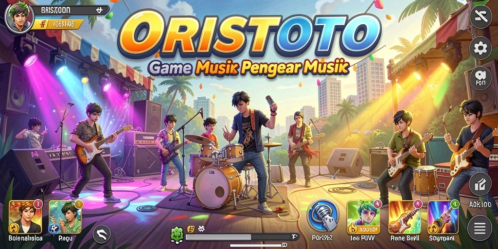 Tangkapan layar utama ORISTOTO menampilkan gameplay menarik dengan berbagai pilihan lagu.