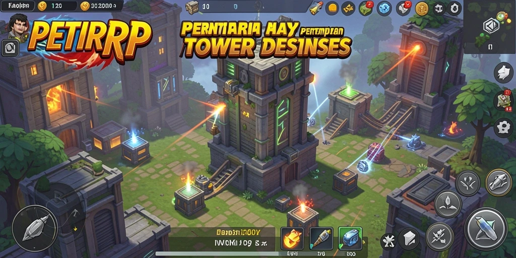 Screenshot PETIRRP menampilkan aksi menyerang dalam pertempuran tower defense yang seru.