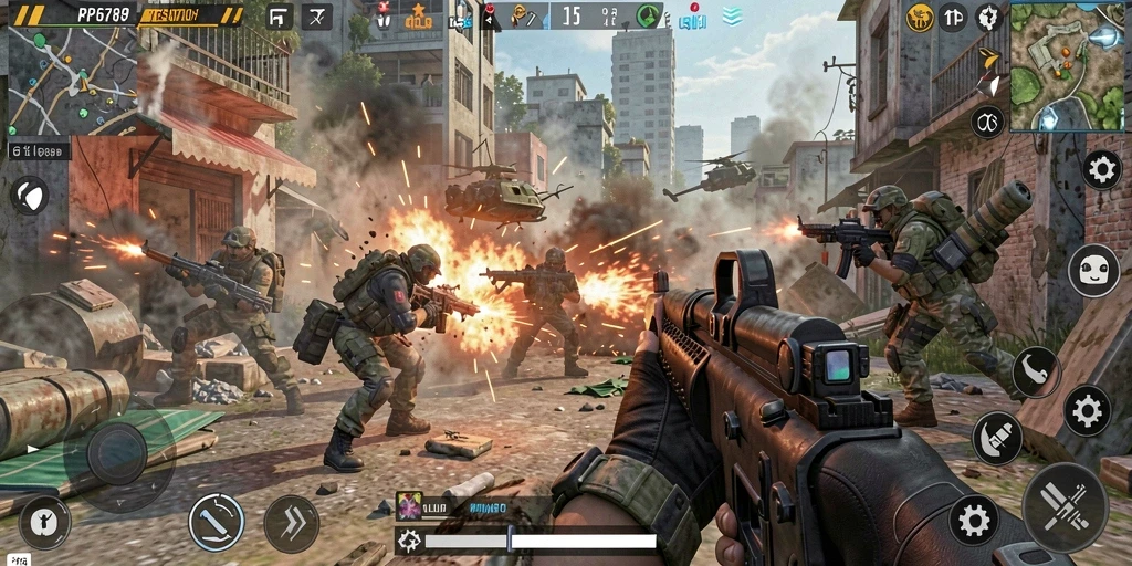 Screenshot dari gameplay intens di RP6789 dengan aksi tembak-menembak yang mendebarkan.