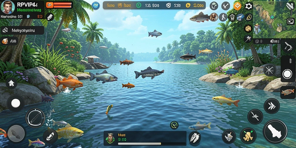 Tampilan gameplay RPVIP4, menunjukkan aksi memancing yang seru.