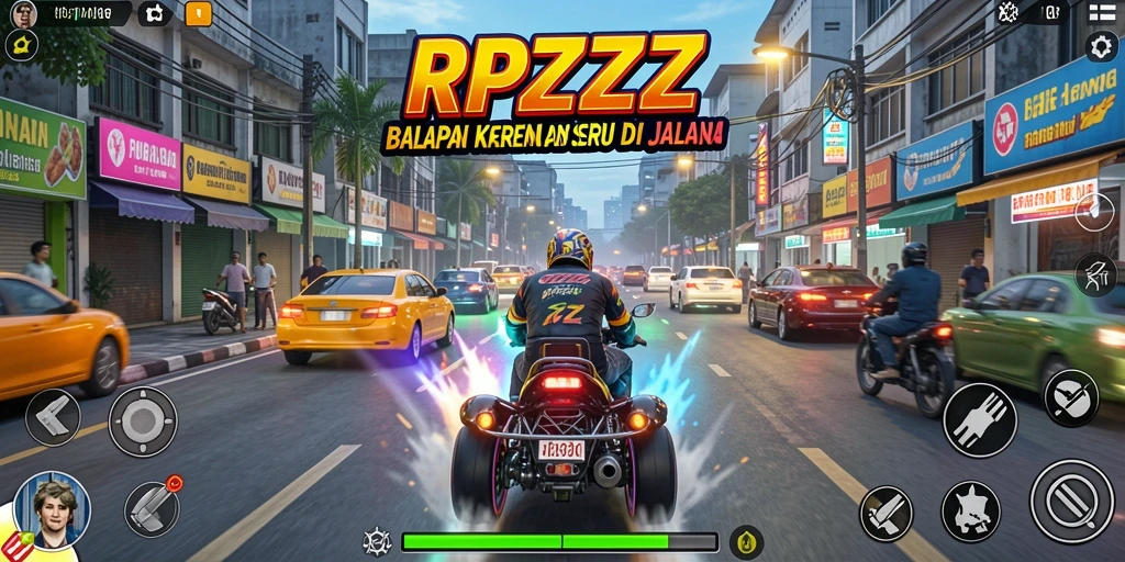 Tampilan gameplay RPZZZ saat balapan di lintasan yang menantang.