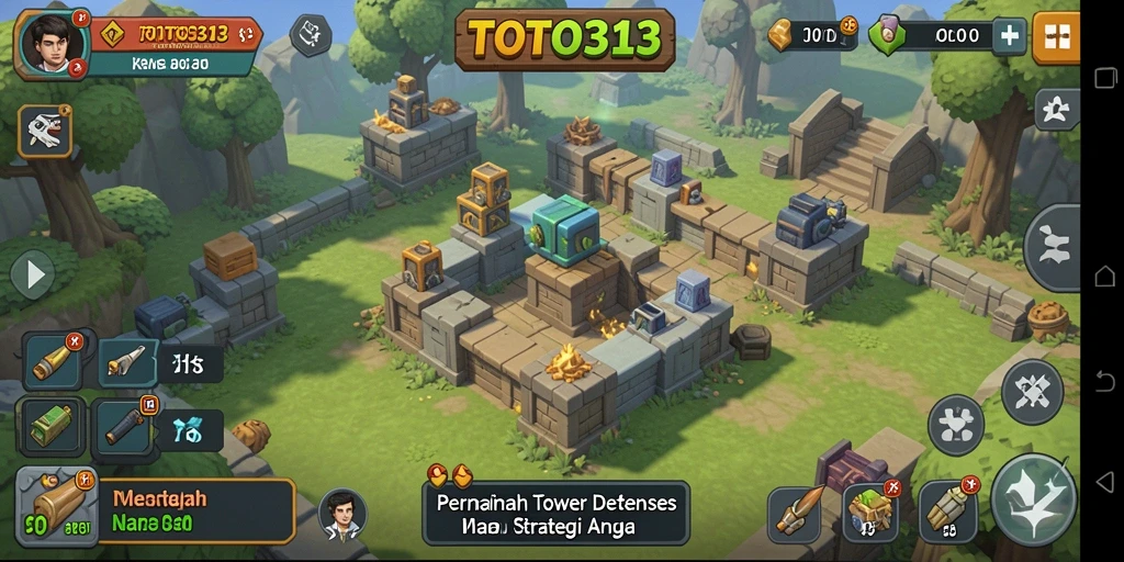 Tampilan gameplay menarik Tower Defense TOTO313 dengan strategi menara yang unik.