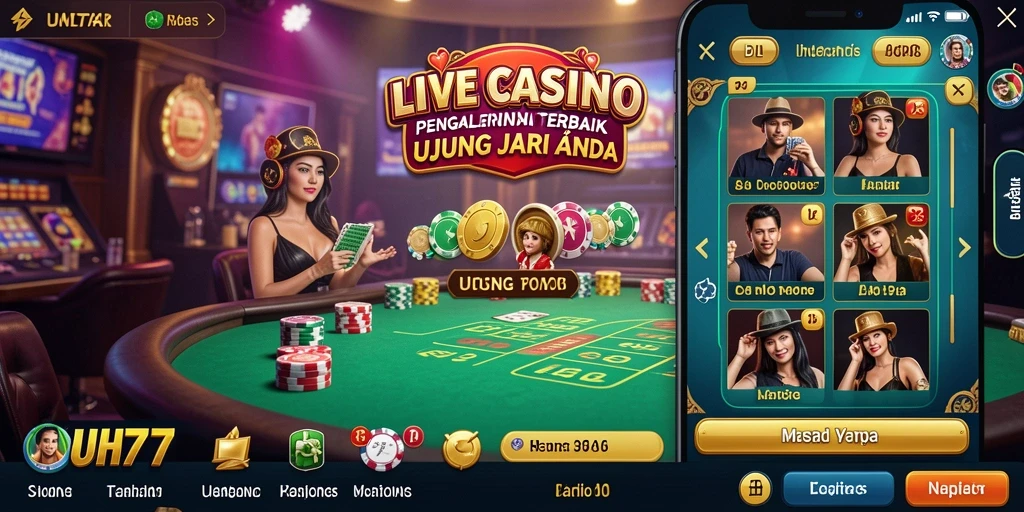 Screenshot gameplay Live Casino UH77 menampilkan dealer profesional dalam aksi.